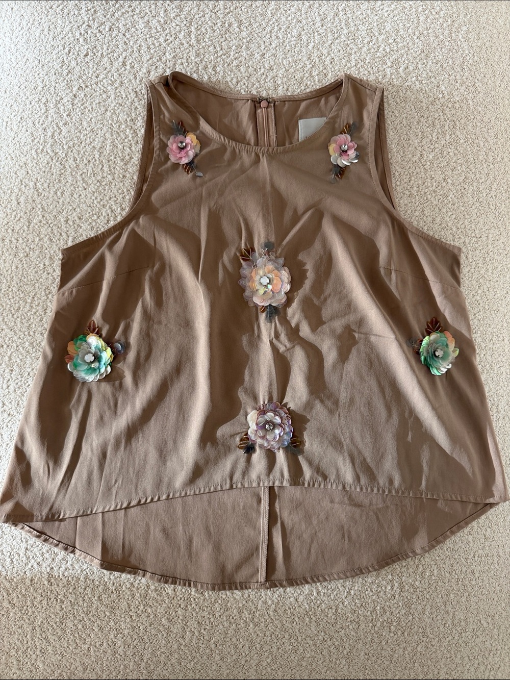 Lauren Conrad Embellished Floral Tank Top - Taupe - size M